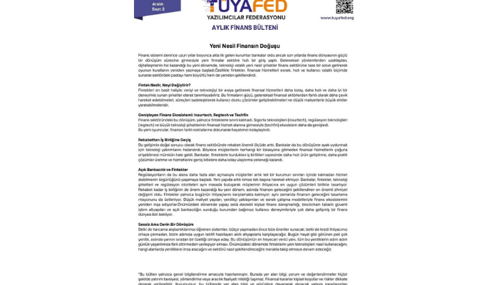 TÜYAFED Finans Komitesi, Aylık Finans Bülteni’nin İkinci Sayısını Yayınladı